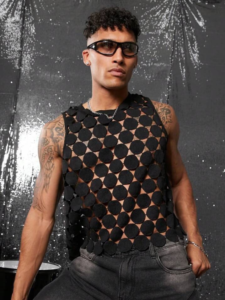 Bonga Boys Men's Black crew neck sleeveless semi sheer tank top